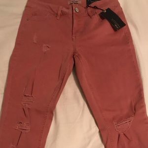 Refuge Salmon Skinny Stretch Ripped Jeans
